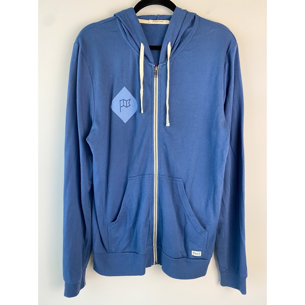 Marine Layer Mens Afternoon Full Zip Hoodie M Blue Graphic Soft‎ Cotton Outdoor